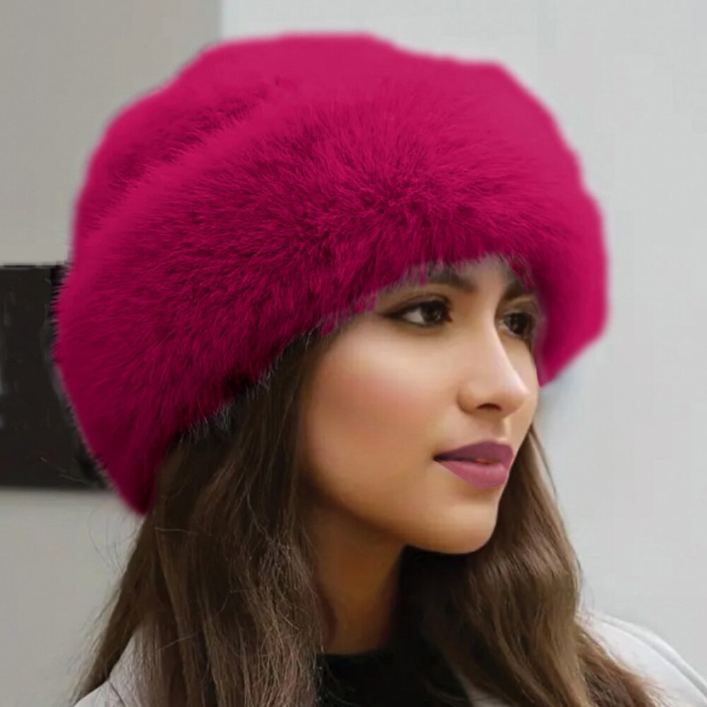 ⭐⭐⭐⭐⭐ Faux Fur Winter Hat — Luxurious Style, Cozy & Soft — NEW! CRANBERRY